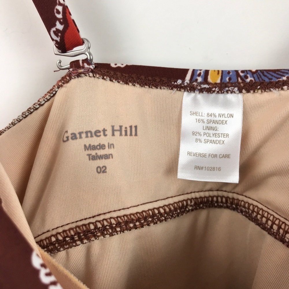 Garnet Hill Brown Floral Tankini One Piece Swimsuit Size 2 - Picture 8 of 9